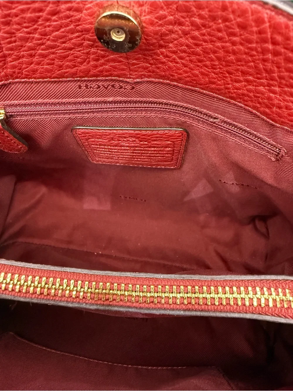 Coach Christie Red Pebbled Leather Carryall Satchel with Gold Hardware-EUC